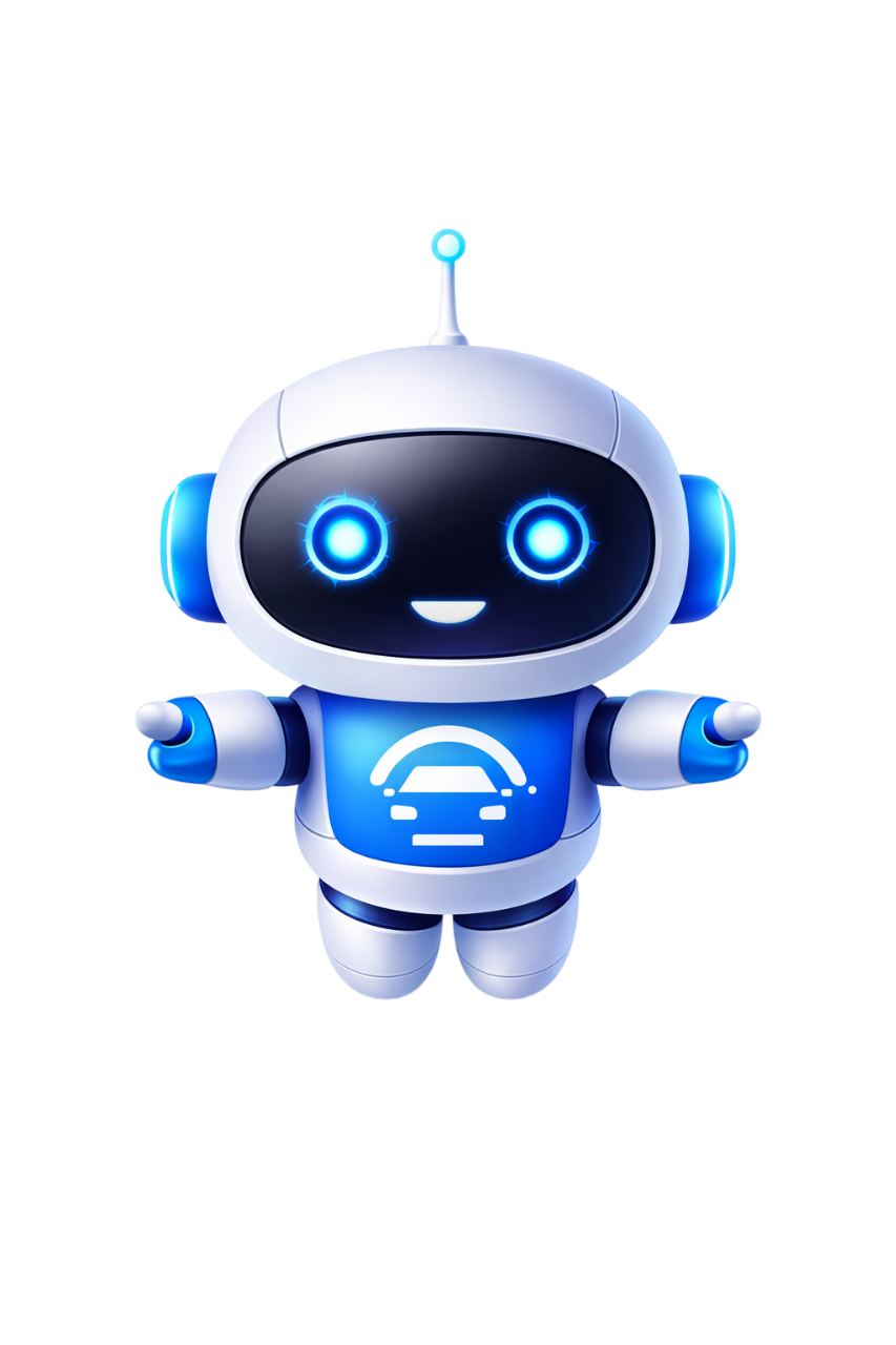 Mascotte robot AutoCoreAI, symbole de l'intelligence artificielle pour les ateliers automobiles