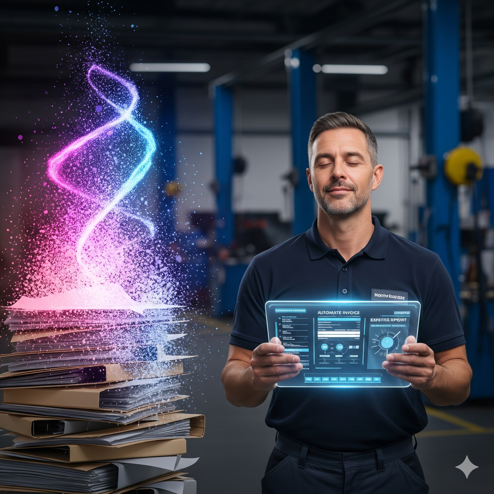 Logiciel de carrosserie : comment AutoCoreAI révolutionne la gestion des devis, OR et expertises en 2025 Atelier carrosserie moderne avec une cabine de peinture et une berline