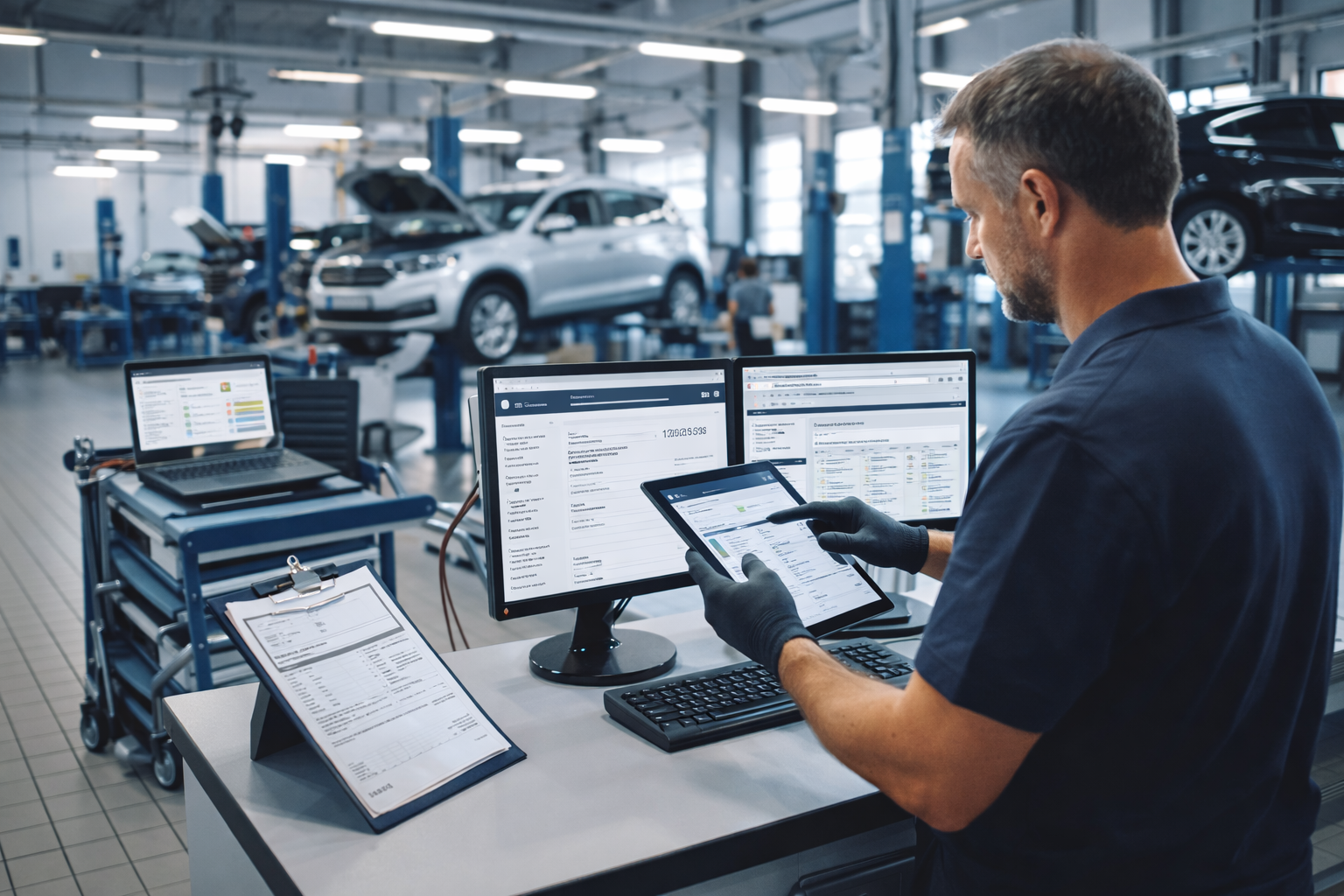 Gestion administrative moderne dans un garage automobile